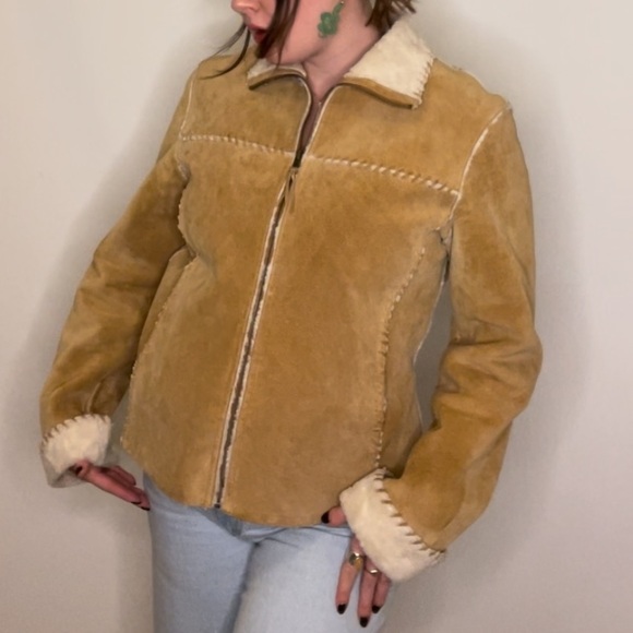 Y2K Vintage Suede Faux Fur Paneled Leather  Suede Jacket - Picture 2 of 10